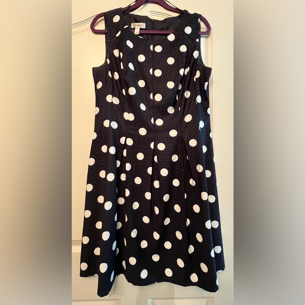 EUC Dress Barn black and white polka dot sleeveless dress, size 14